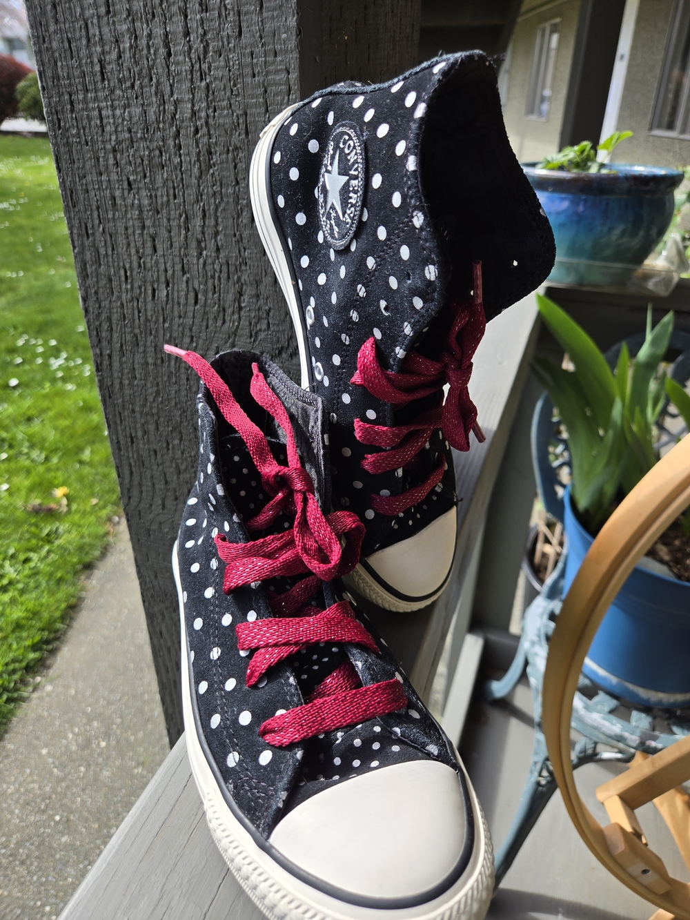 Converse Black Polka Dot High-Tops with Magenta Laces